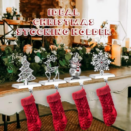 GUOER Christmas Stocking Holder Set 4-Pack – Snowflake & Holiday Metal Hangers