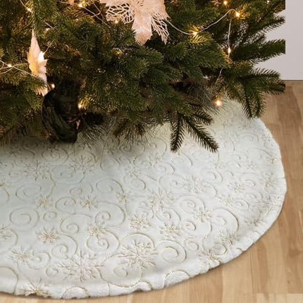 24" Gold Christmas Tree Skirt – Faux Fur & Sequin Embroidered Holiday Decor