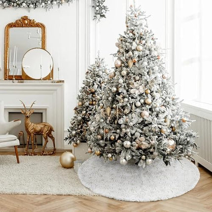 24" Gold Christmas Tree Skirt – Faux Fur & Sequin Embroidered Holiday Decor
