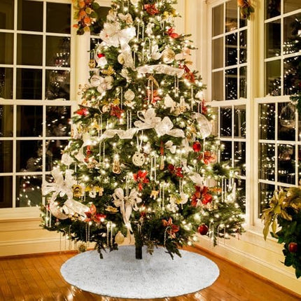24" Gold Christmas Tree Skirt – Faux Fur & Sequin Embroidered Holiday Decor
