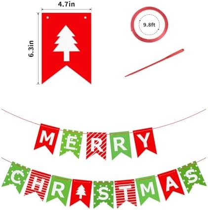 Merry Christmas Paper Banner – Red-Green Holiday Sign for Wall, Fireplace & Windows
