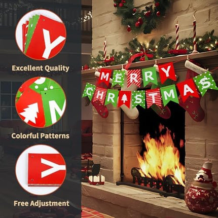 Merry Christmas Paper Banner – Red-Green Holiday Sign for Wall, Fireplace & Windows