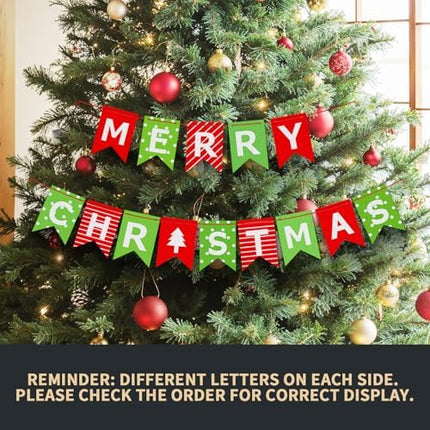 Merry Christmas Paper Banner – Red-Green Holiday Sign for Wall, Fireplace & Windows