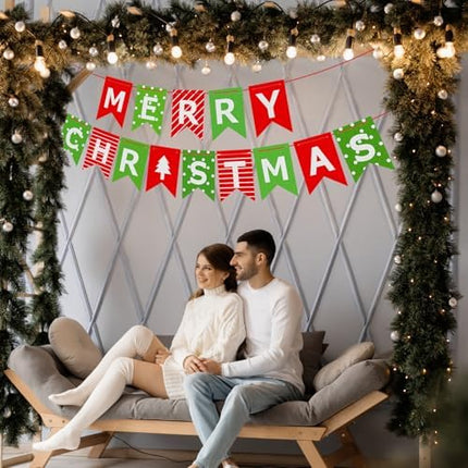 Merry Christmas Paper Banner – Red-Green Holiday Sign for Wall, Fireplace & Windows