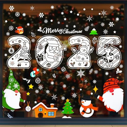 Christmas Static Window Clings 131pcs – 6 Sheets of Festive Glass Decorations
