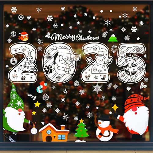 Christmas Static Window Clings 131pcs – 6 Sheets of Festive Glass Decorations