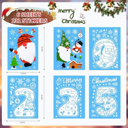 Christmas Static Window Clings 131pcs – 6 Sheets of Festive Glass Decorations