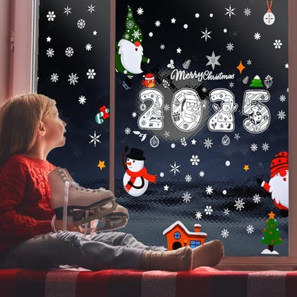 Christmas Static Window Clings 131pcs – 6 Sheets of Festive Glass Decorations