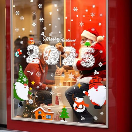 Christmas Static Window Clings 131pcs – 6 Sheets of Festive Glass Decorations
