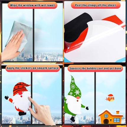 Christmas Static Window Clings 131pcs – 6 Sheets of Festive Glass Decorations