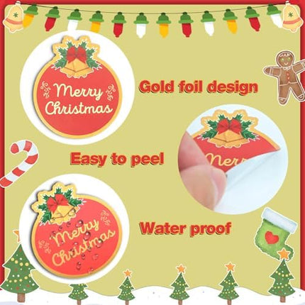 Gold Foil Christmas Stickers 120pcs – 2" Envelope Seals for Gifts & Holiday Wrap