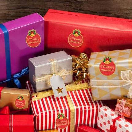 Gold Foil Christmas Stickers 120pcs – 2" Envelope Seals for Gifts & Holiday Wrap