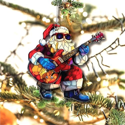 Rockin’ Santa Guitar Ornament 2025, Funny Naughty Acrylic Christmas Gift