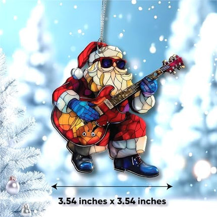 Rockin’ Santa Guitar Ornament 2025, Funny Naughty Acrylic Christmas Gift