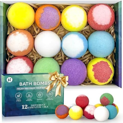 Luxury Bath Bomb Gift Set – Natural Aromatherapy Stocking Stuffer 12-Pack