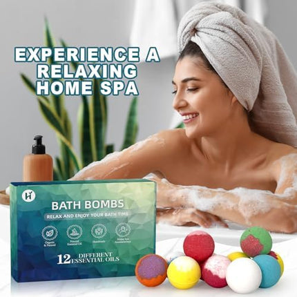 Luxury Bath Bomb Gift Set – Natural Aromatherapy Stocking Stuffer 12-Pack
