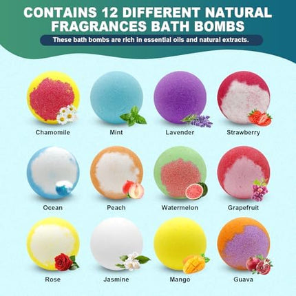 Luxury Bath Bomb Gift Set – Natural Aromatherapy Stocking Stuffer 12-Pack