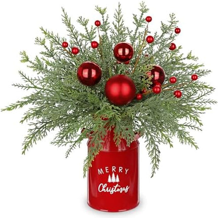 Tabletop Christmas Tree 15.7" – Red Ornament Centerpiece for Wedding & Holiday