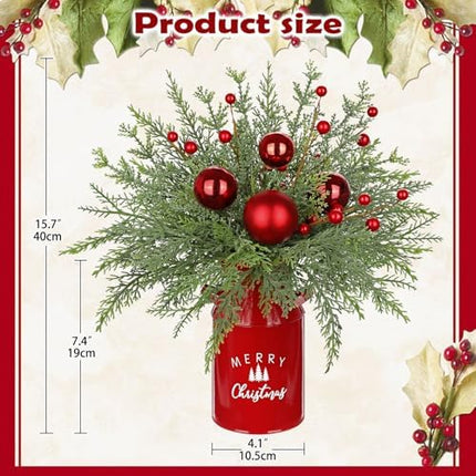 Tabletop Christmas Tree 15.7" – Red Ornament Centerpiece for Wedding & Holiday