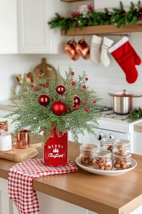 Tabletop Christmas Tree 15.7" – Red Ornament Centerpiece for Wedding & Holiday