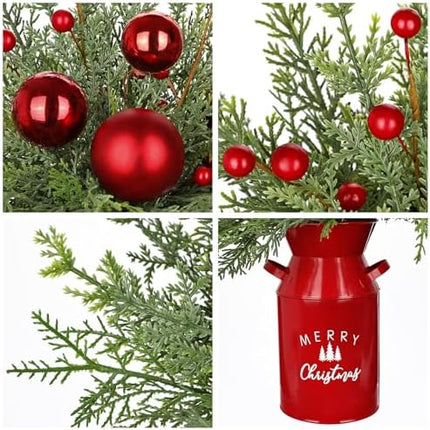 Tabletop Christmas Tree 15.7" – Red Ornament Centerpiece for Wedding & Holiday