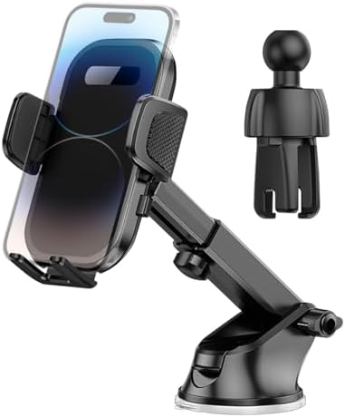 HZEL 2-in-1 Car Phone Holder, Dashboard & Windshield Adjustable Mount for All Phones
