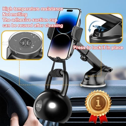 HZEL 2-in-1 Car Phone Holder, Dashboard & Windshield Adjustable Mount for All Phones