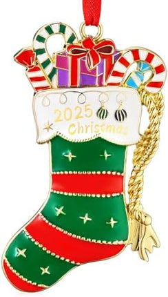 Venhoo 2025 Keepsake Ornament – Green Gold Sock Christmas Tree Hanging Gift