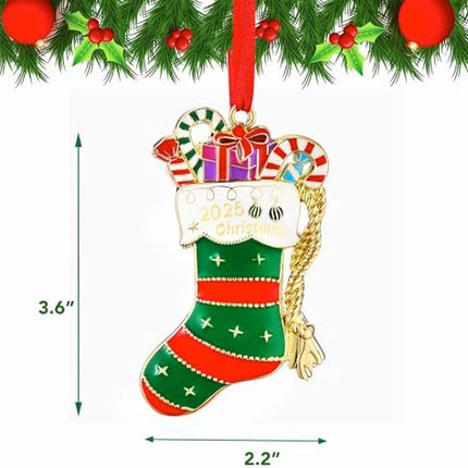 Venhoo 2025 Keepsake Ornament – Green Gold Sock Christmas Tree Hanging Gift