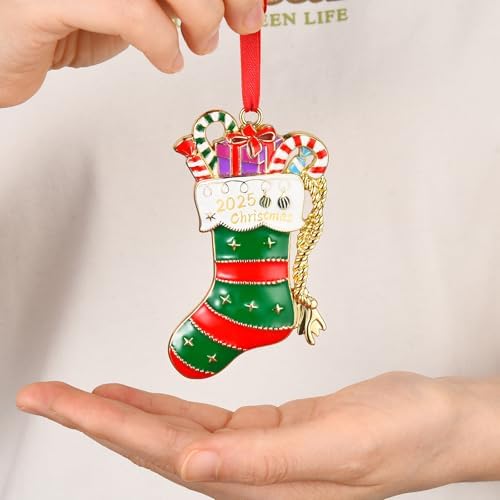 Venhoo 2025 Keepsake Ornament – Green Gold Sock Christmas Tree Hanging Gift