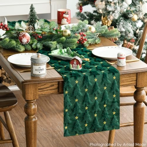 Elegant 13x72" Green Faux Fur Christmas Table Runner – Artoid Mode Holiday Decor