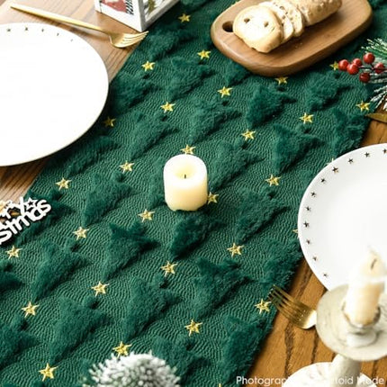 Elegant 13x72" Green Faux Fur Christmas Table Runner – Artoid Mode Holiday Decor