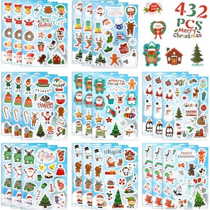 Kids’ Christmas Stickers 432PCS – Self-Adhesive Labels for Gifts & Party Favors