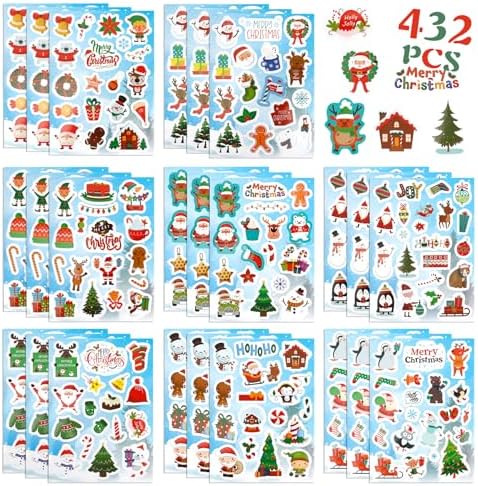 Kids’ Christmas Stickers 432PCS – Self-Adhesive Labels for Gifts & Party Favors