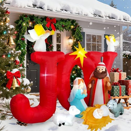 8FT Jesus Nativity Scene Inflatable – Holiday Outdoor Christian Lawn Decoration