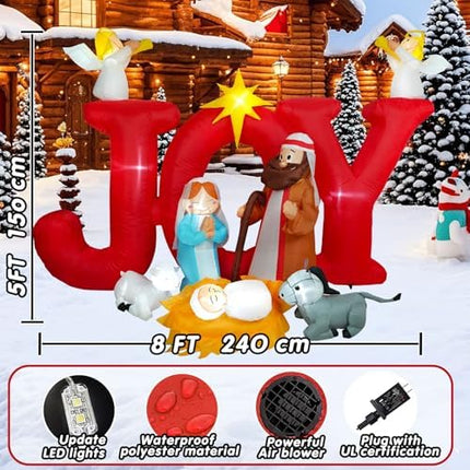 8FT Jesus Nativity Scene Inflatable – Holiday Outdoor Christian Lawn Decoration