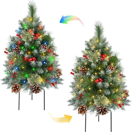 2 Pack 27" LED Pre-Lit Christmas Trees with Timer, Outdoor Porch Holiday Décor