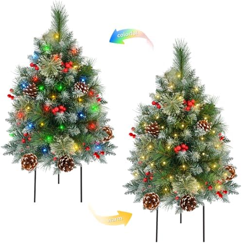 2 Pack 27" LED Pre-Lit Christmas Trees with Timer, Outdoor Porch Holiday Décor