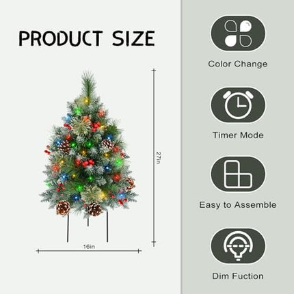 2 Pack 27" LED Pre-Lit Christmas Trees with Timer, Outdoor Porch Holiday Décor