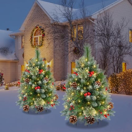2 Pack 27" LED Pre-Lit Christmas Trees with Timer, Outdoor Porch Holiday Décor