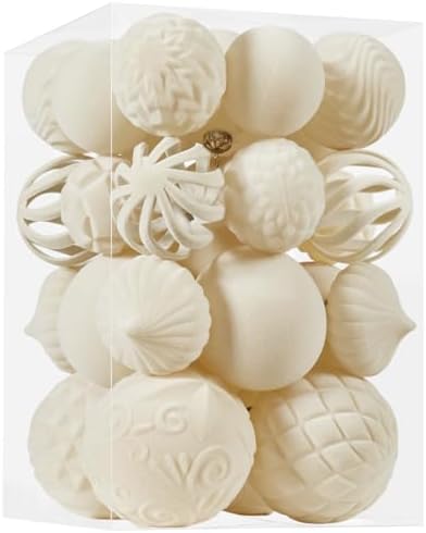 Cream Velvet Christmas Ball Set 30pcs – Flocked Shatterproof Ornaments for Home & Party