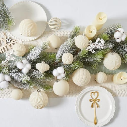 Cream Velvet Christmas Ball Set 30pcs – Flocked Shatterproof Ornaments for Home & Party