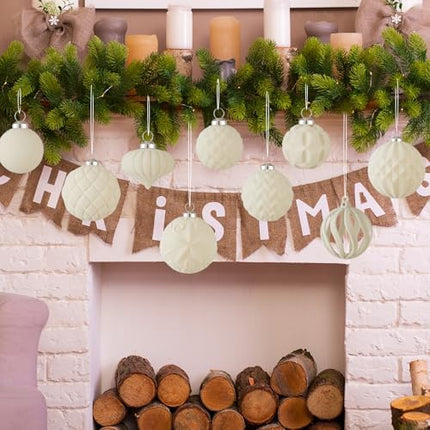 Cream Velvet Christmas Ball Set 30pcs – Flocked Shatterproof Ornaments for Home & Party