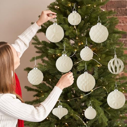 Cream Velvet Christmas Ball Set 30pcs – Flocked Shatterproof Ornaments for Home & Party
