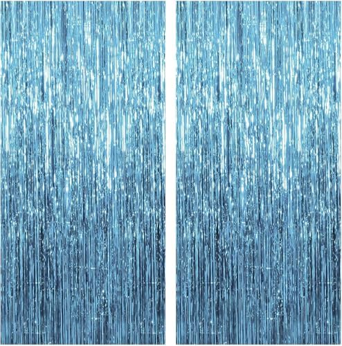 Blue Backdrop Streamers 2 Pack – Tinsel Foil Curtains for Ocean Party Decor