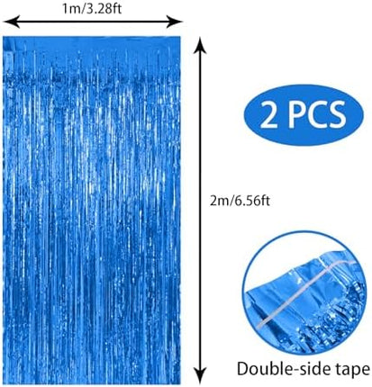 Blue Backdrop Streamers 2 Pack – Tinsel Foil Curtains for Ocean Party Decor