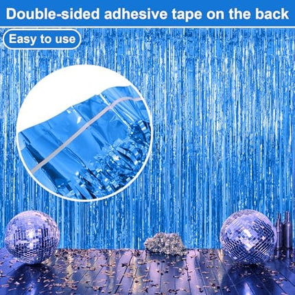 Blue Backdrop Streamers 2 Pack – Tinsel Foil Curtains for Ocean Party Decor