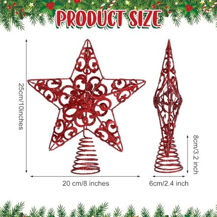 Blulu 10" Red Glitter 3D Metal Star Tree Topper for Christmas Holiday Decor