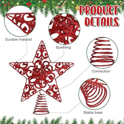 Blulu 10" Red Glitter 3D Metal Star Tree Topper for Christmas Holiday Decor