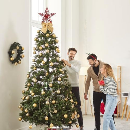 Blulu 10" Red Glitter 3D Metal Star Tree Topper for Christmas Holiday Decor